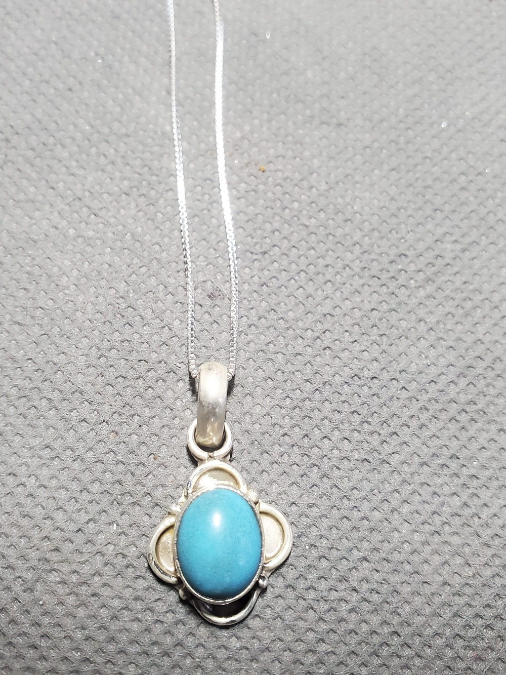 Vtg Turquoise Cabochon Pendant 925 Sterling Silver 18" Necklace BSI Italy Chain